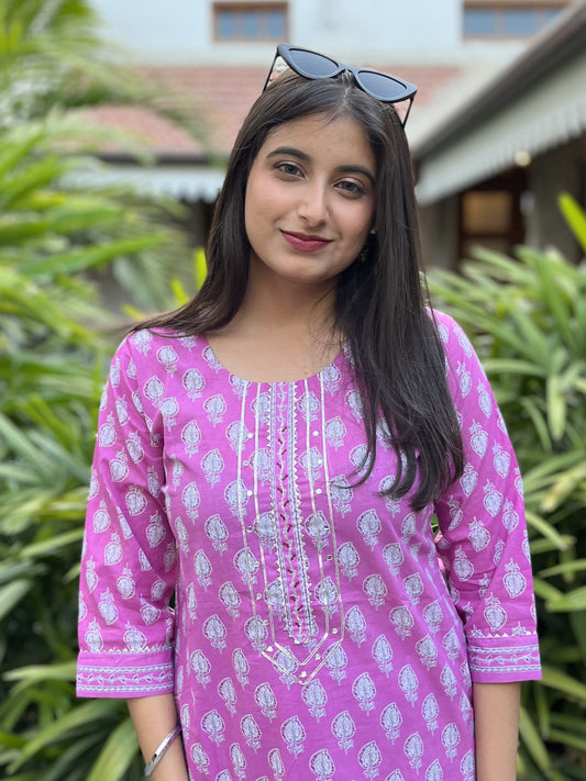 Pink Cotton Kurta with Pant HSR