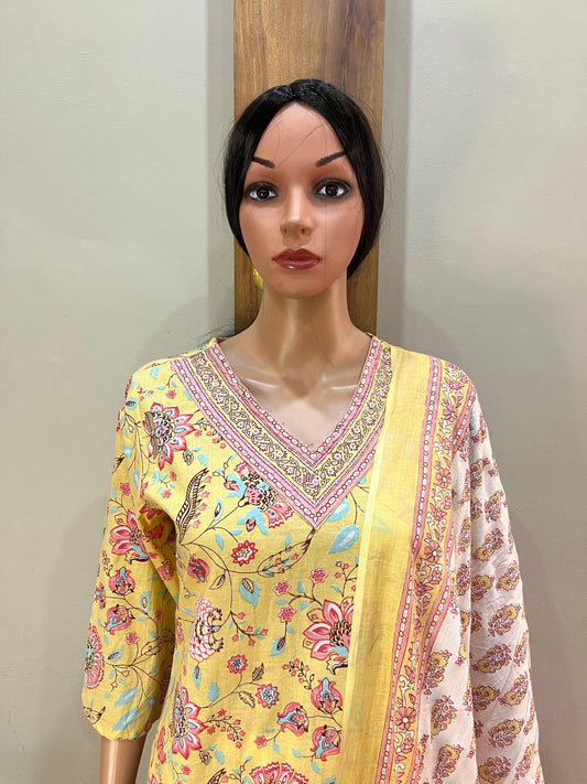 Yellow pink v neck cotton DS