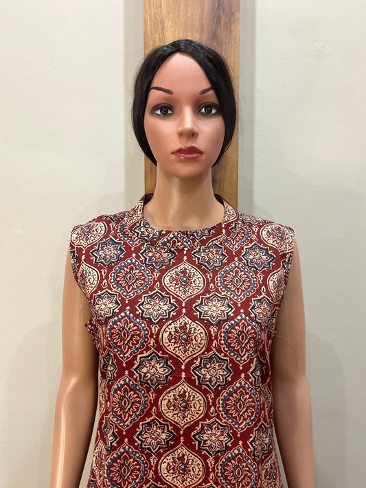 Rust kalamkari sleeveless ps