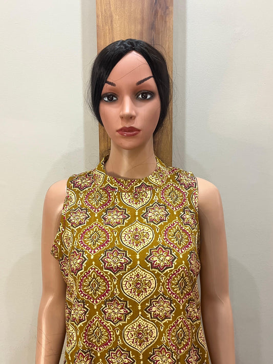 Mustard kalamkari sleeveless ps