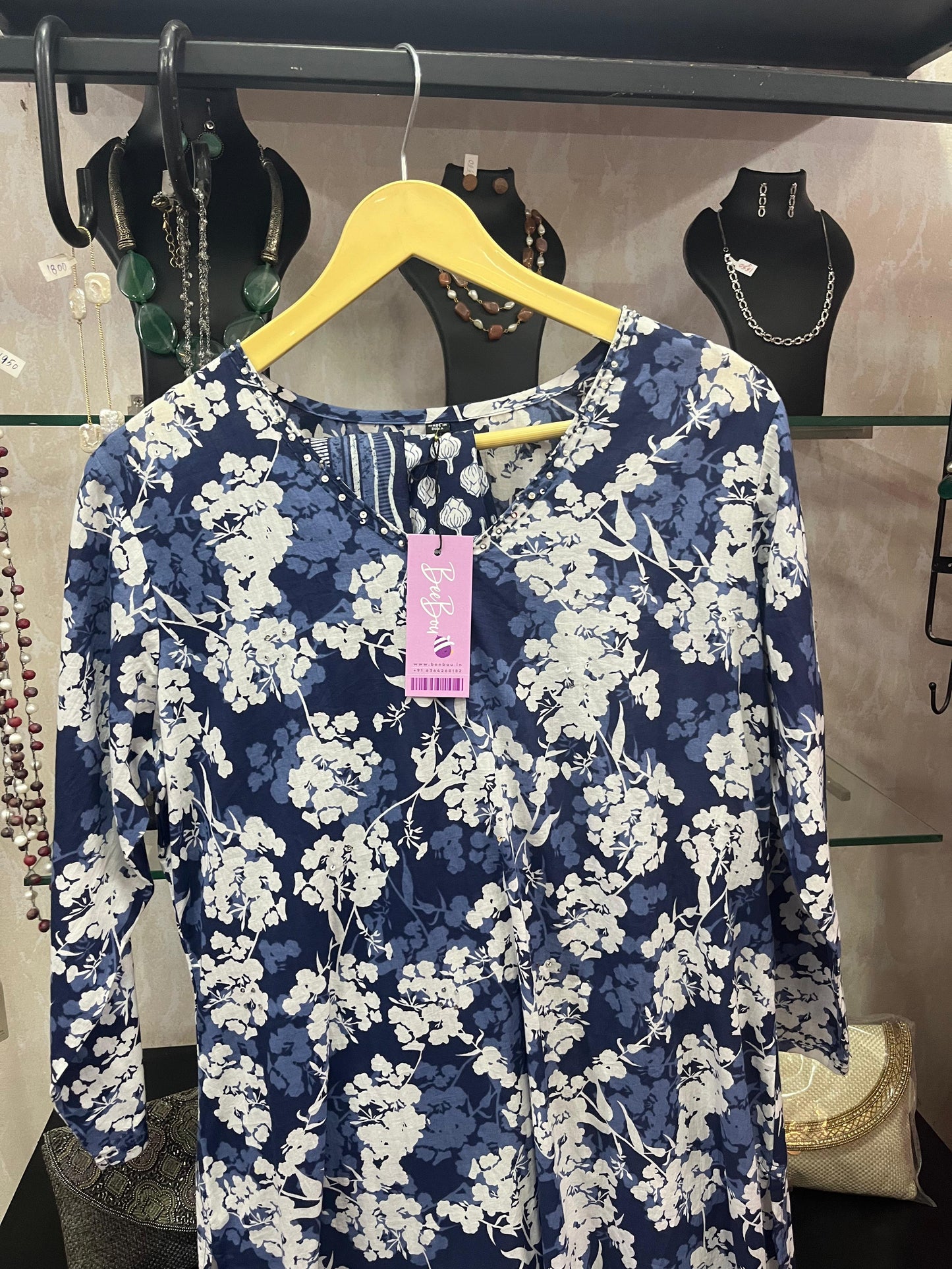 Navy blue floral cotton ds