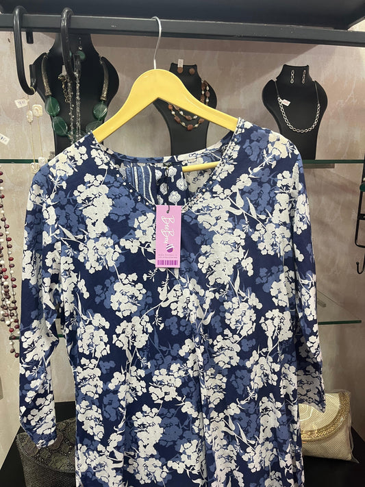 Navy blue floral cotton ds