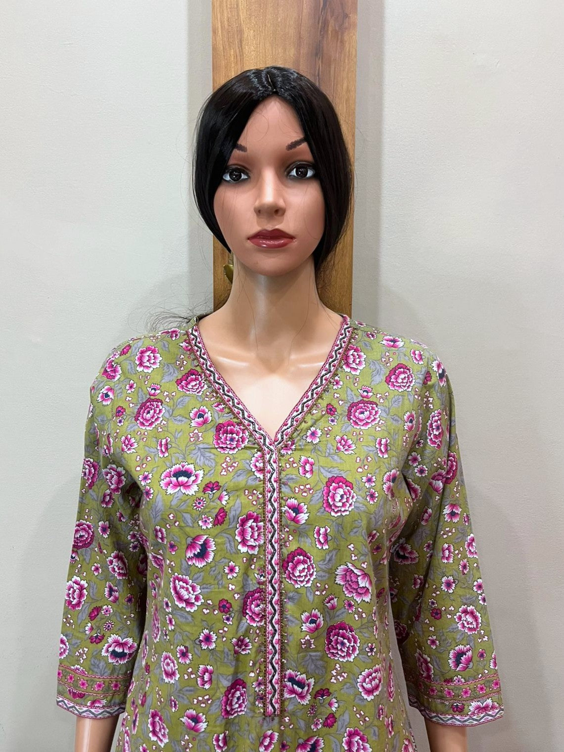 Brown Cotton V Neck Dupatta Set