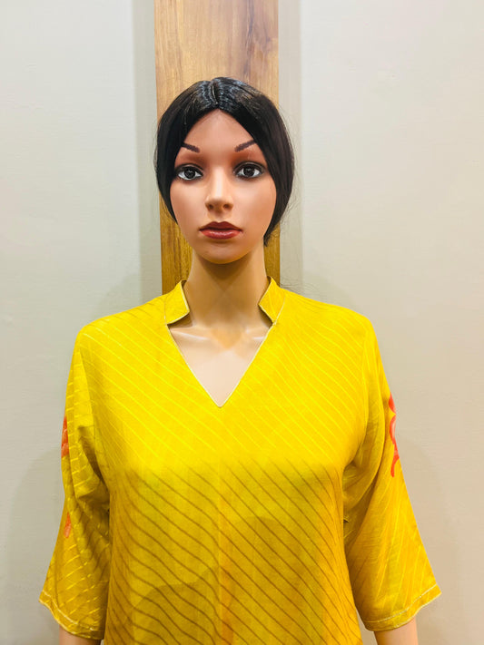 Yellow Muslin Stylish Kurta