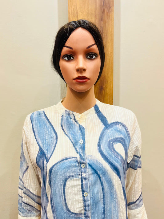 White Cotton Short Kurta Pant Set