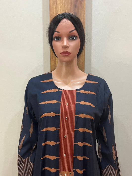 Navy blue red cotton pant set