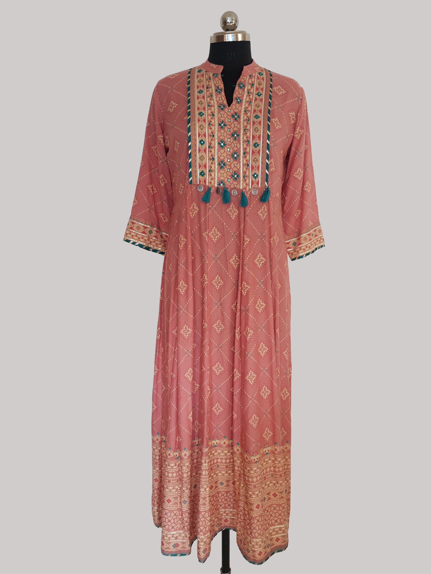 Peach Stylish Cotton Long Anarkali type Dress