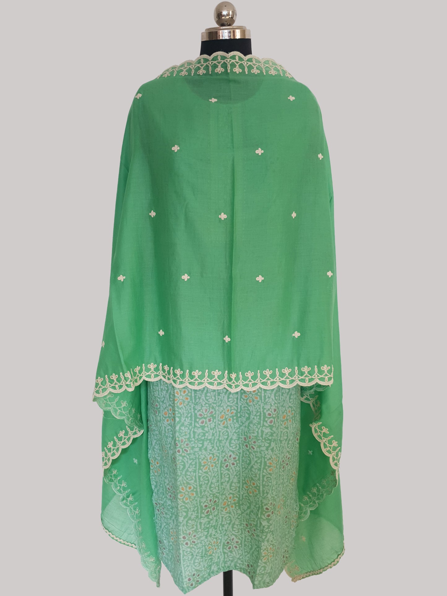 Green Cotton Kurti with Pant and Beautiful Embroidered Dupatta