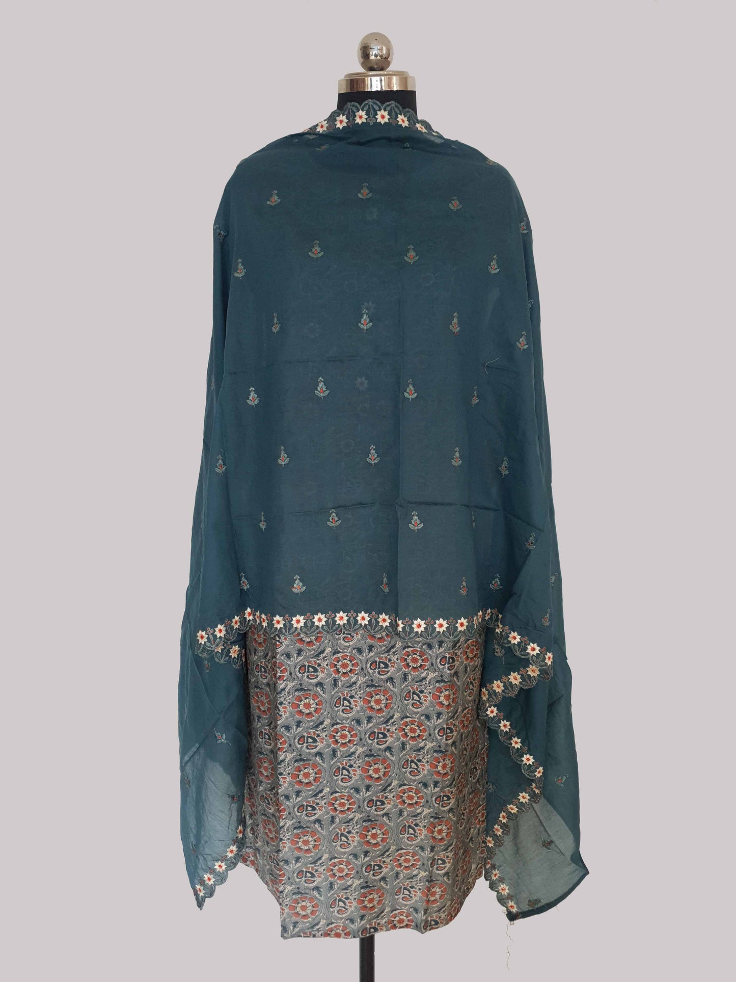 Greyish Blue Premium Muslin Kurta with Pant and Dupatta