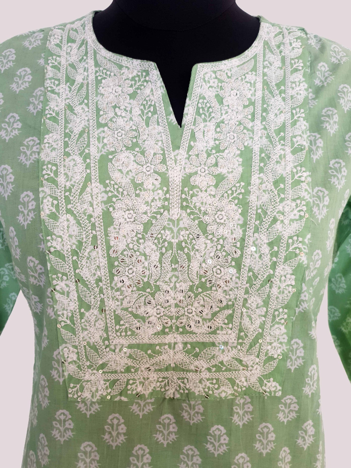 Green Cotton Embroidered Kurta with Pant and Dupatta