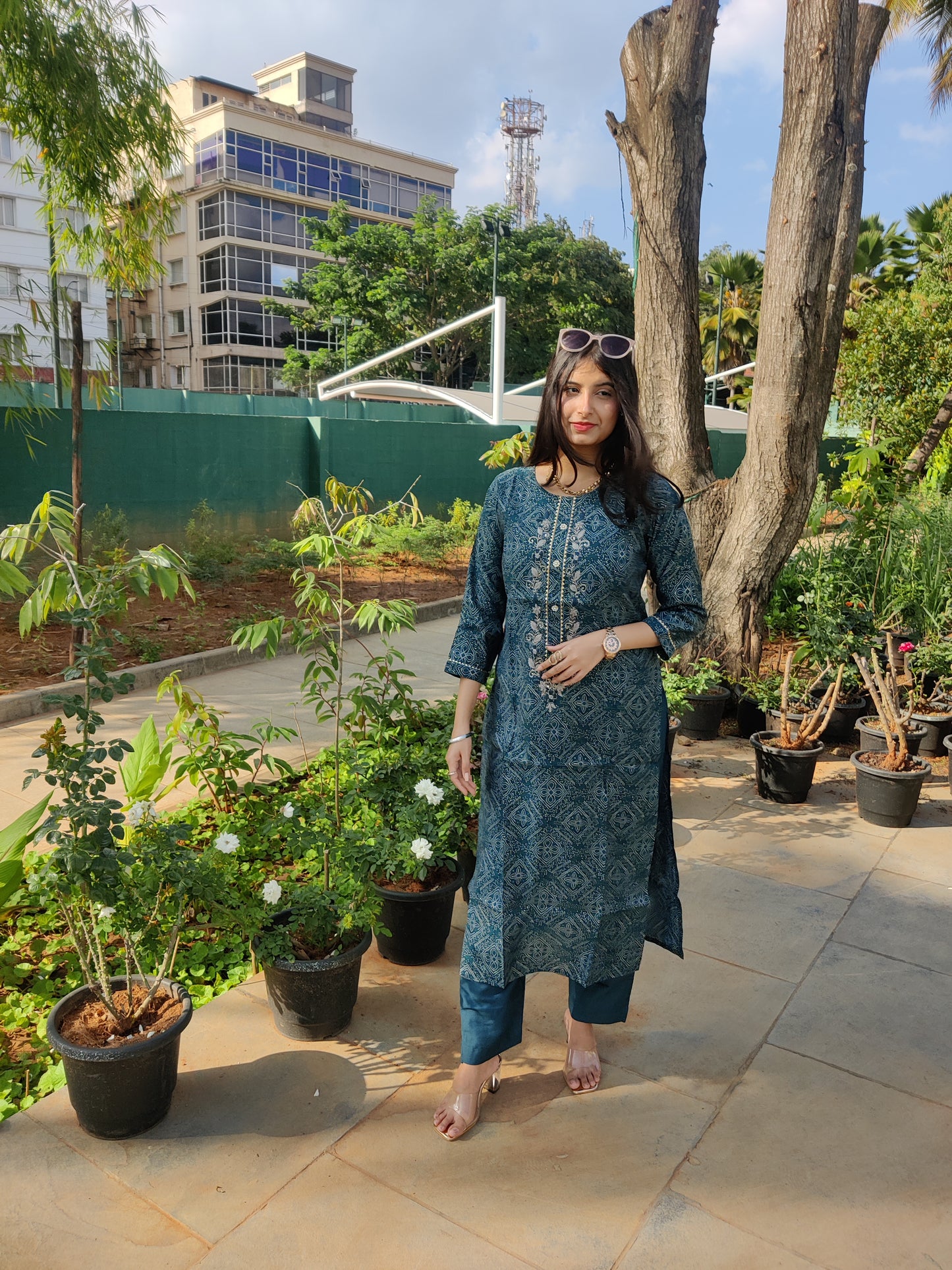 Green Heavy Embroidery Muslin Kurti with Pant and Dupatta