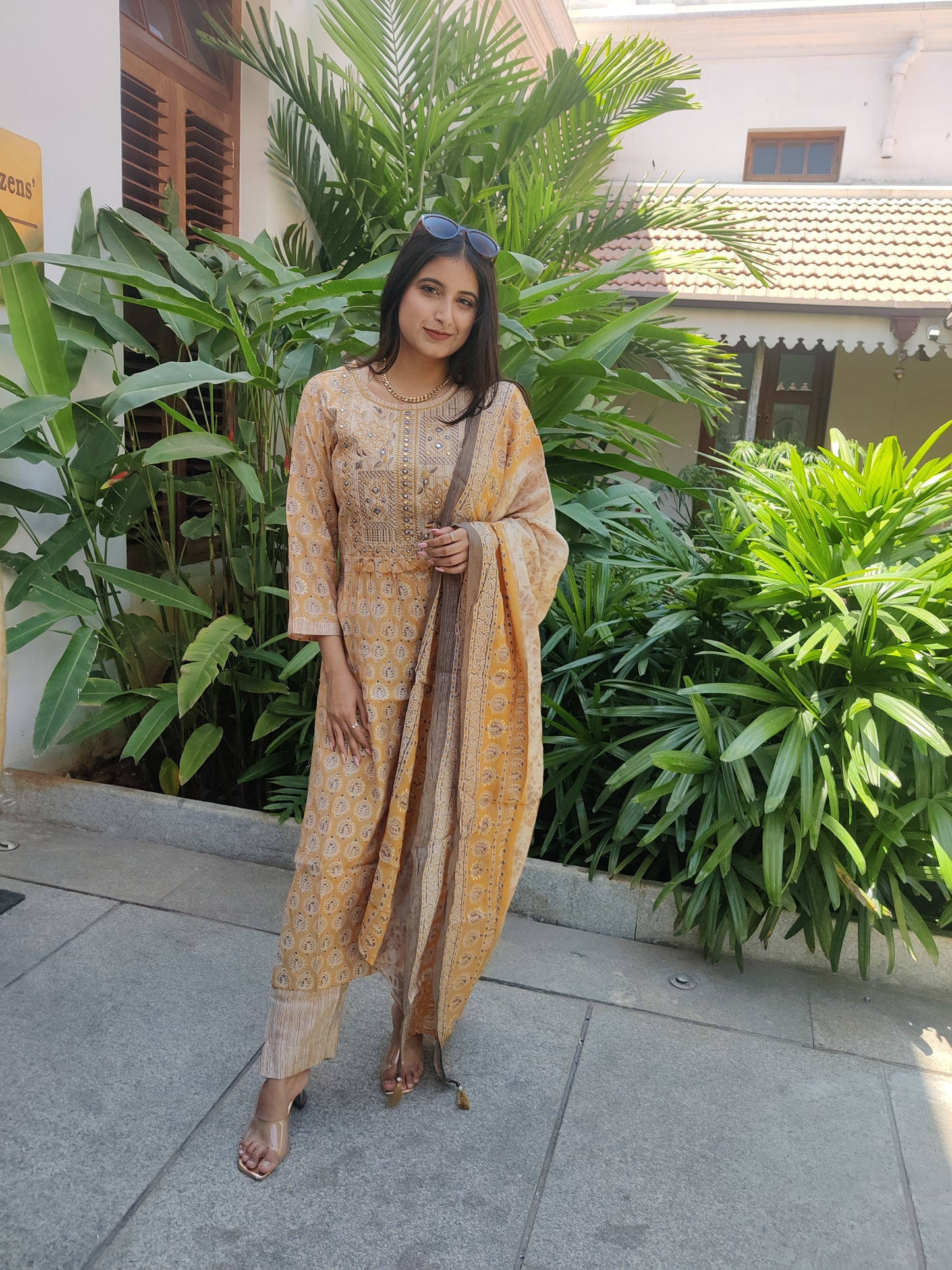 Yellow Muslin Naira Cut Kurta with Pant and Dupatta