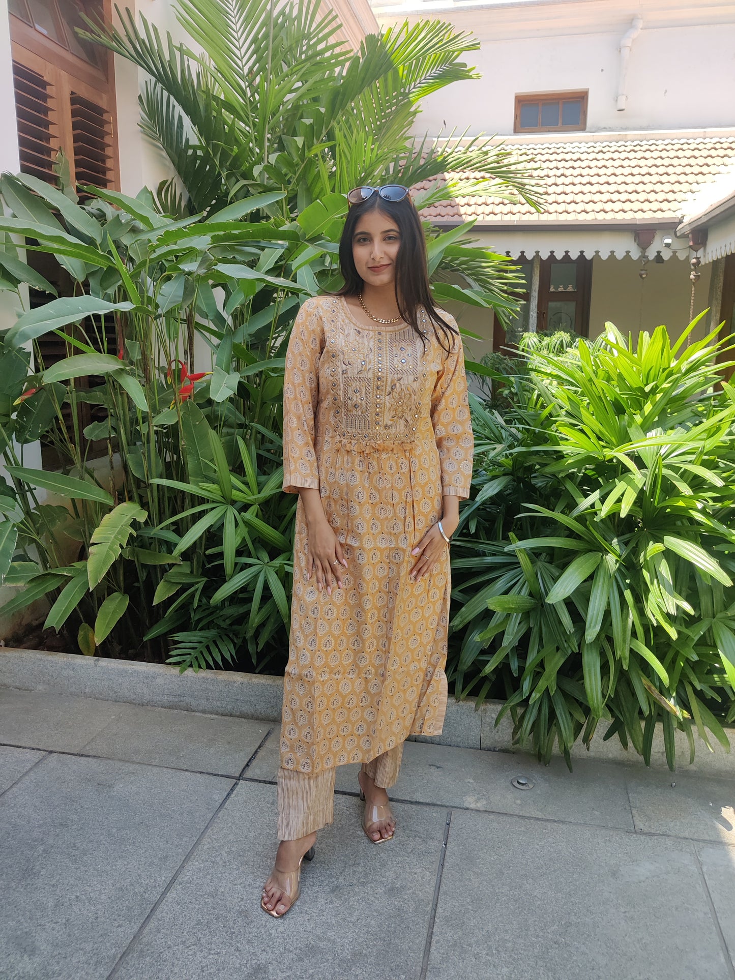 Yellow Muslin Naira Cut Kurta with Pant and Dupatta